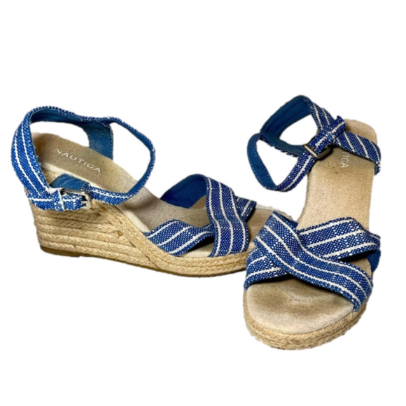 NAUTICA Wedges/Sandals - Blue/White - Size 8.5 - Picture 1 of 5